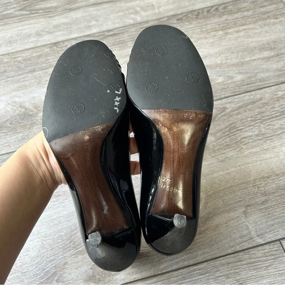 Stuart Weitzman Black Patent Leather Open Toe Pumps - Picture 11 of 13